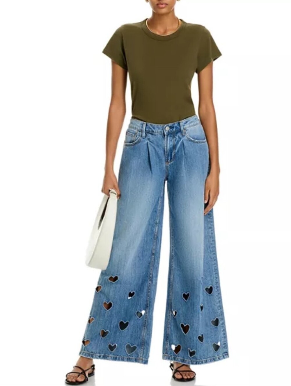 Driftwood Eloise Wide Leg Pleated Heart Cut Out Blue Jeans Size 26